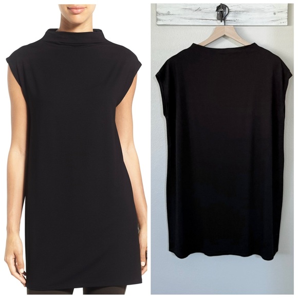EILEEN FISHER Womens Black 3/4 Sleeve Jewel Neck Tunic Top main image 1
